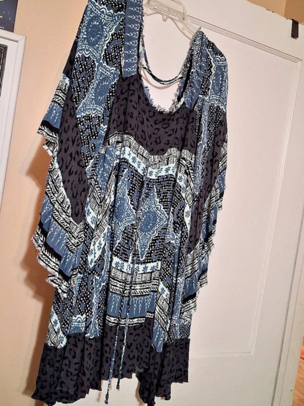 Free People Heart Of Gold Geometric Mini Dress Blue & Black Large